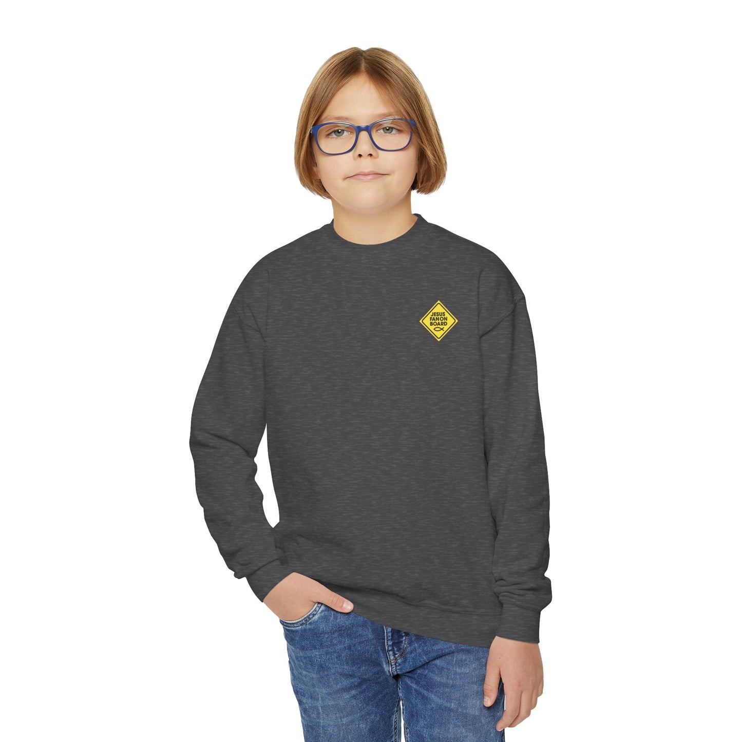 Jesus Fan On Board Youth Crewneck Sweatshirt