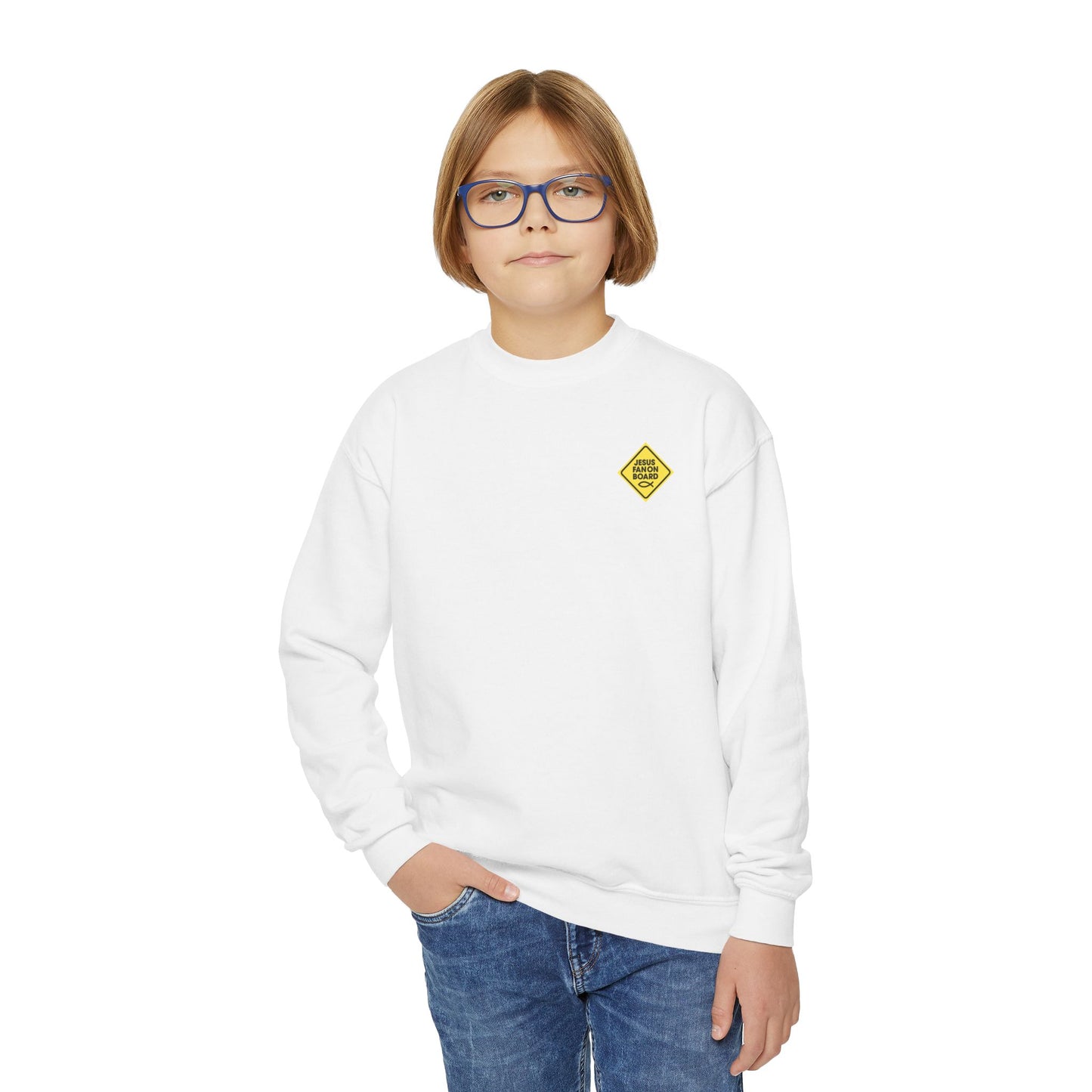 Jesus Fan On Board Youth Crewneck Sweatshirt