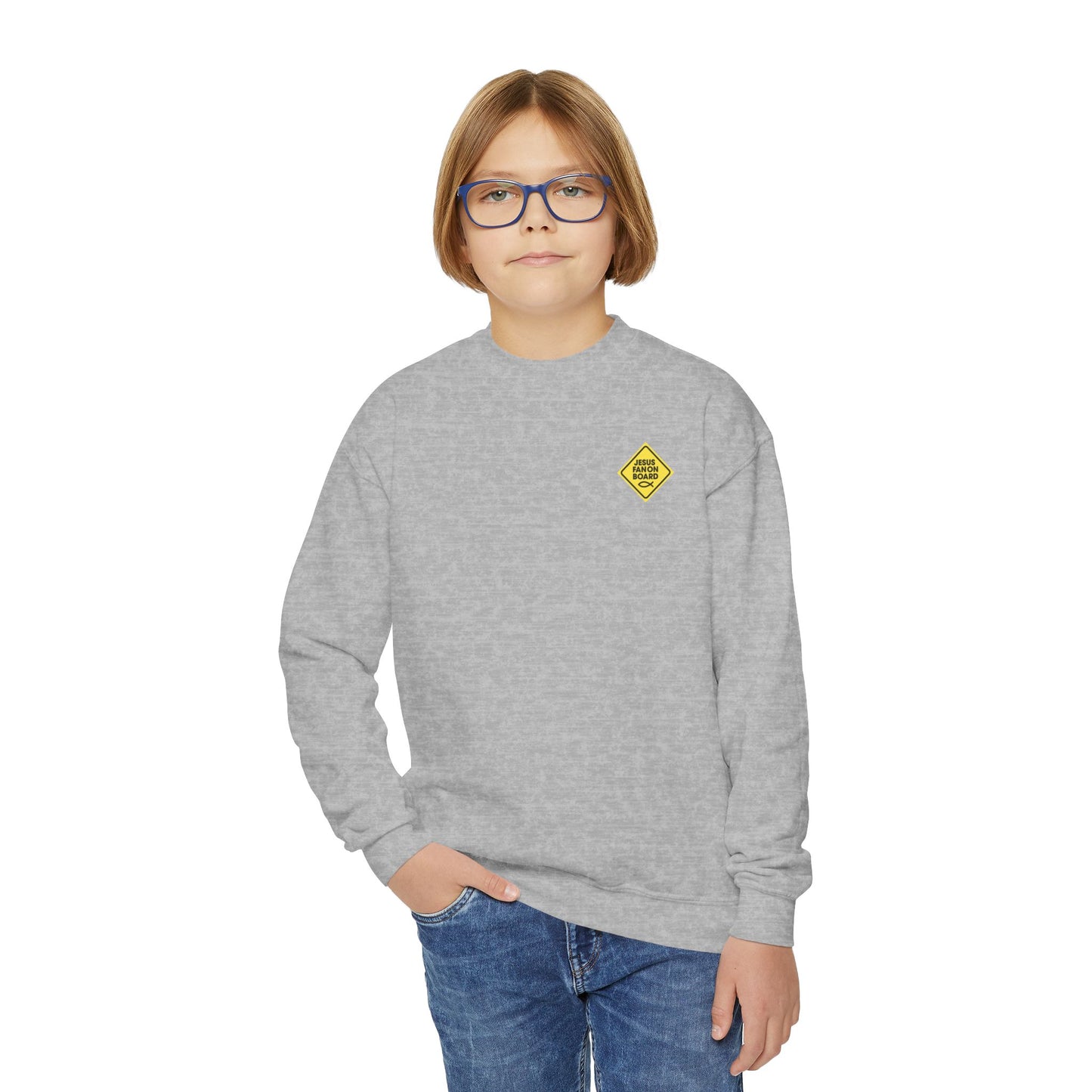 Jesus Fan On Board Youth Crewneck Sweatshirt