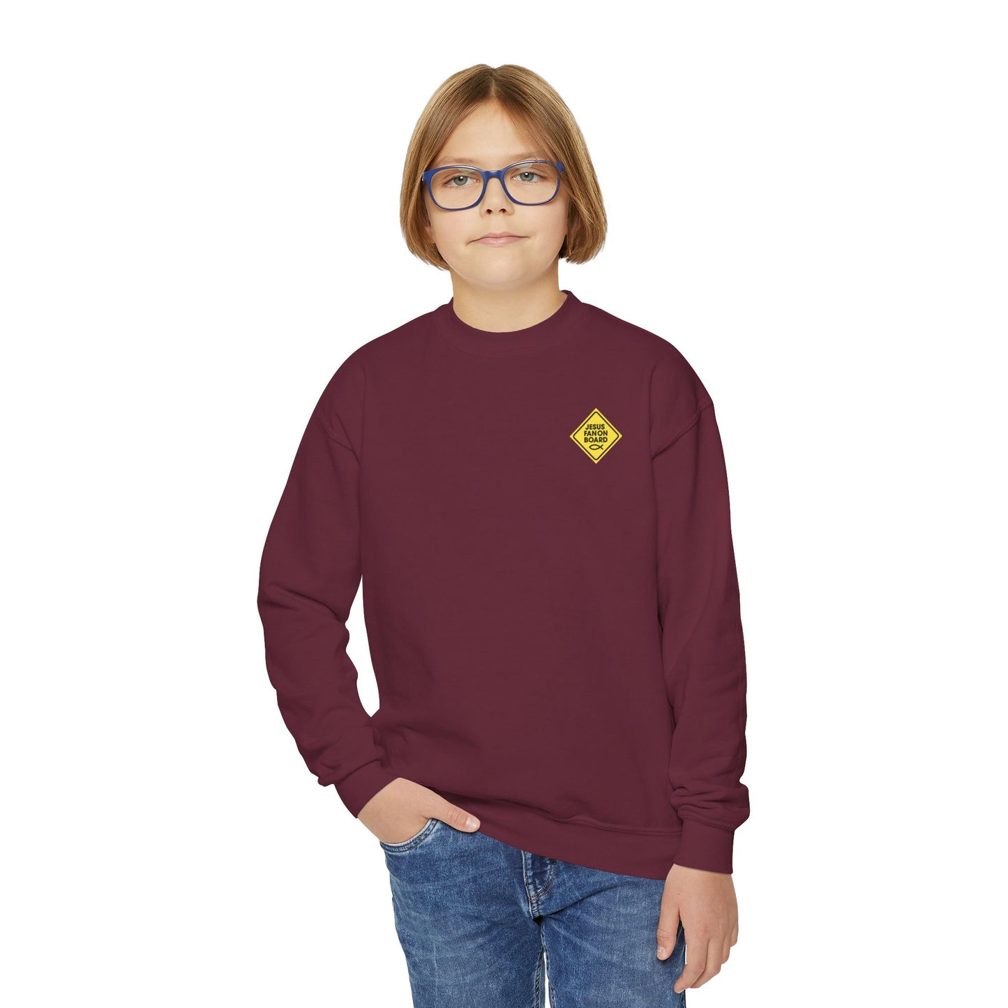 Jesus Fan On Board Youth Crewneck Sweatshirt